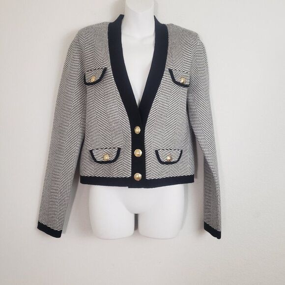 Express Jacket Medium White Black Old Money Classic Feminine Business Preppy - Picture 1 of 11